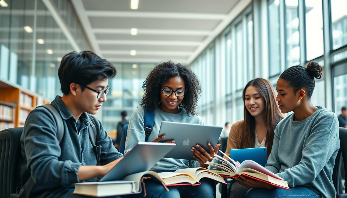 Students collaborating in study space
